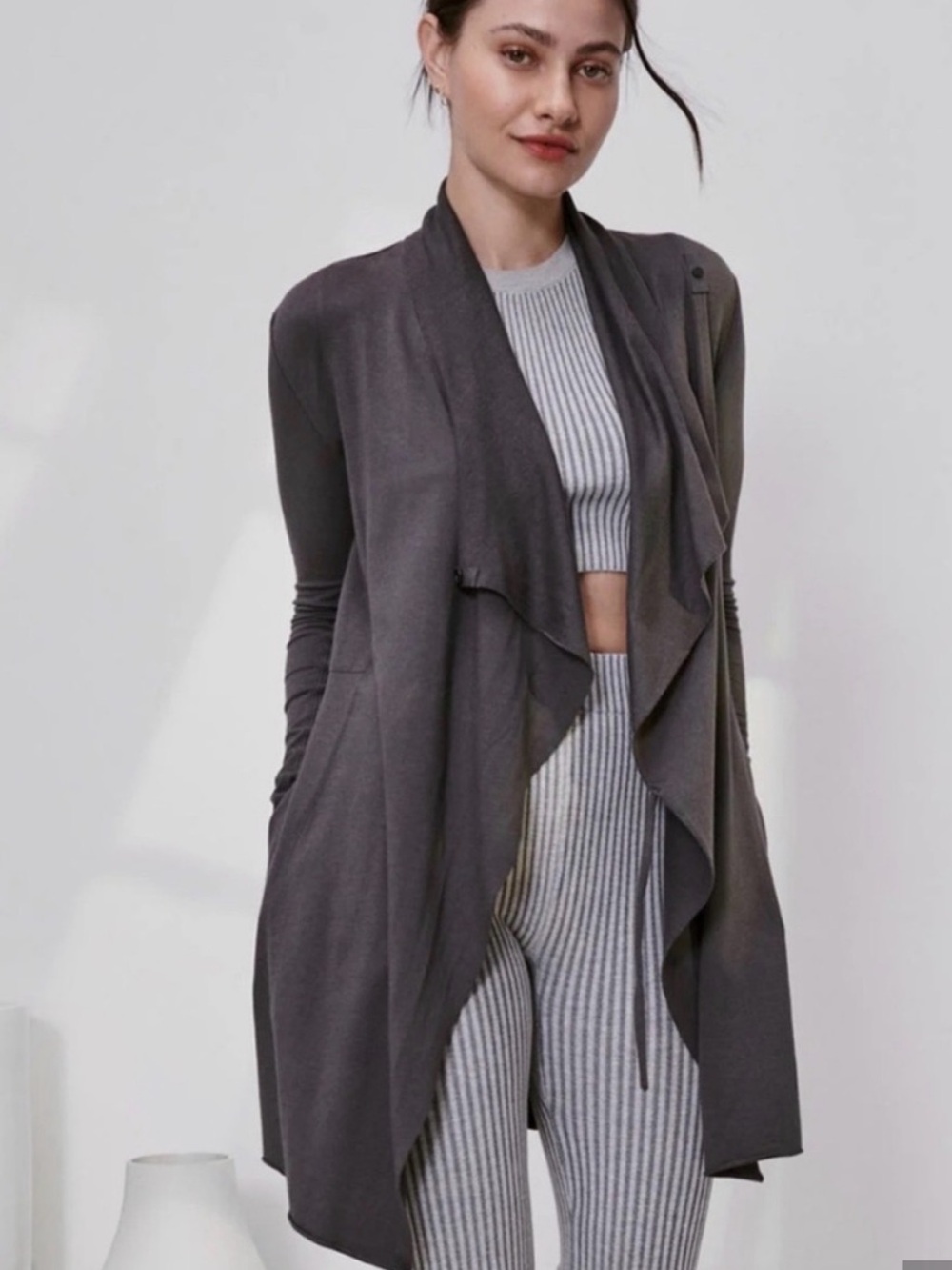 Lunya The Robe Organic Pima Cotton with Pockets Long Gray Loungewear Luxury